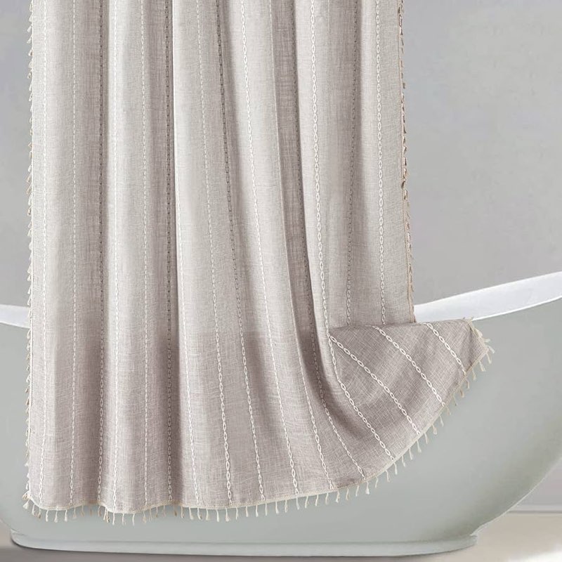 RoomTalks Cute Beige  Faux Linen Shower Curtain Extra Long 78 Inch - 210GSM Heavy Duty Modern Floral Matisse Spring Summer Aesthetic Botanical Shower Curtain Set with Hooks 72\"W x 78\"L (Pack of 1) Beige 