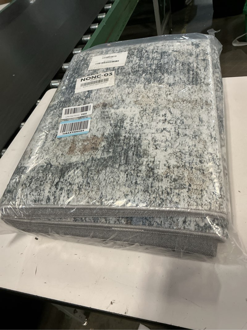 Condition photo showing Good Condition for 8x10 washable area rug, abstract large living room rug non-slip, indoor modern low-pile accent carpet for bedroom nursery dining room, blue/beige 8' x 10' (rectangular) blue beige