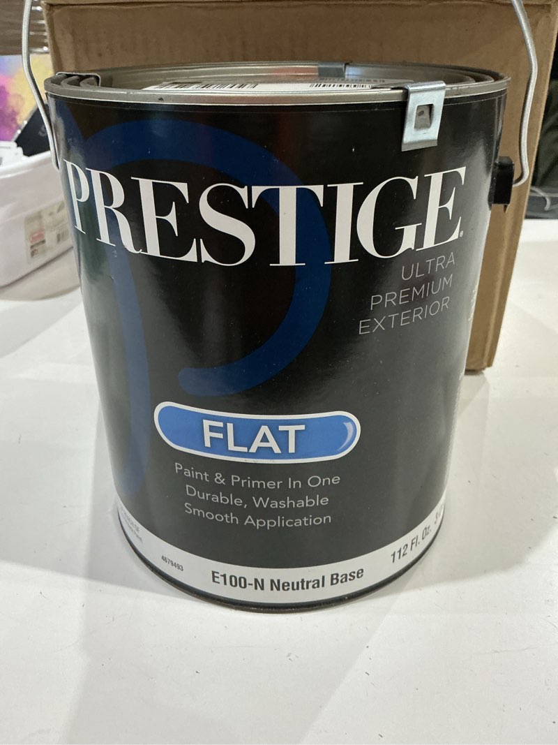 Condition photo showing New/Like New for prestige paints exterior paint and primer in one, 1-gallon, flat, comparable match of sherwin williams* moderate white* sw6140-pcm exterior flat 1 count (pack of 1)