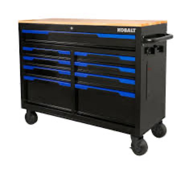 Kobalt 46.1-in L x 37.2-in H 9-Drawers Rolling Black Wood Work Bench