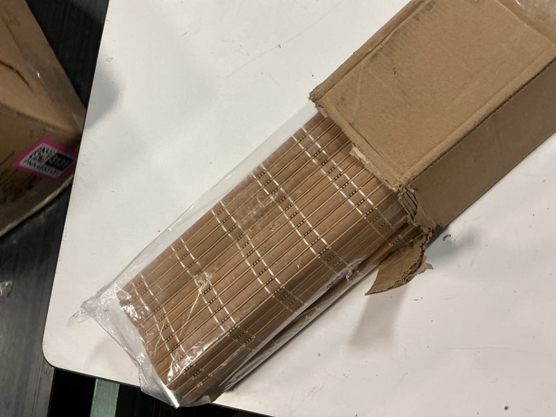 Condition photo showing New/Like New for lazblinds no tools no drill cordless bamboo roman shades, light filtering window treatment, roll up bamboo blinds for windows 30'' w x 64'' h, brown light filtering-brown206 30" w x 64" h