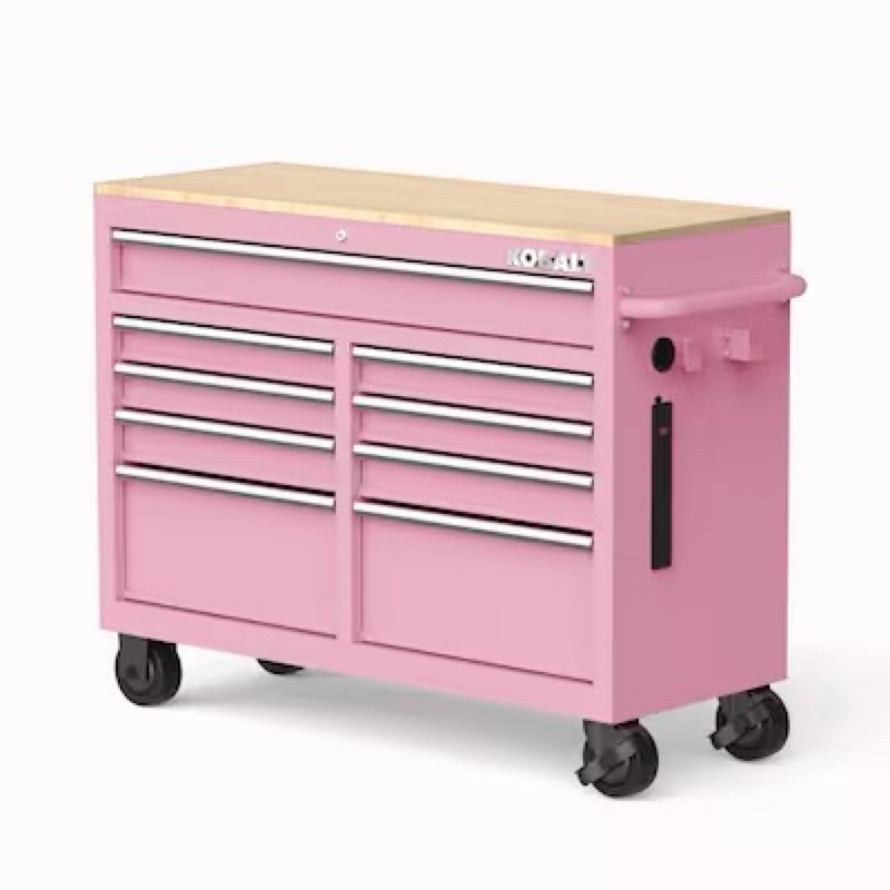 Kobalt 46.1-in L x 37.2-in H 9 -Drawers Rolling Pink Wood Work Bench