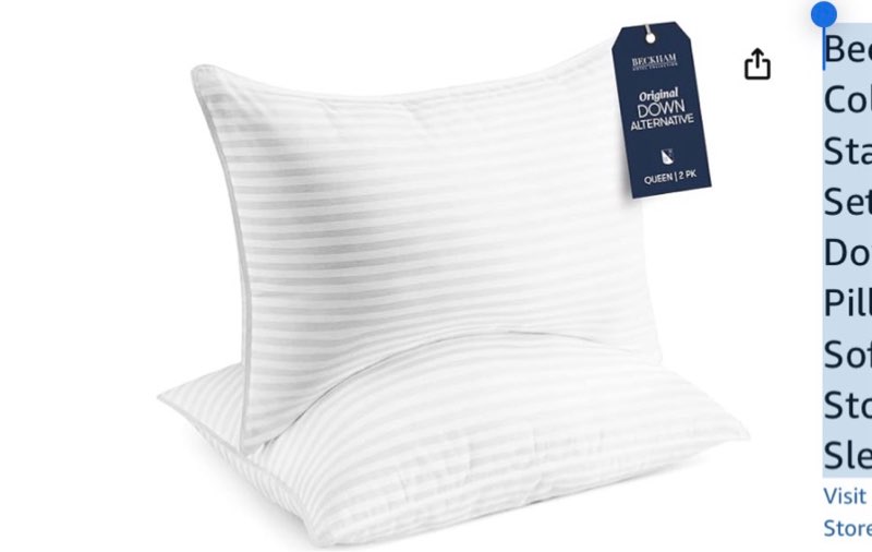 Beckham Hotel Collection Bed Pillows Standard/Queen Size Set of 2 - Original Soft Down Alternative Pillow for Sleeping - Soft Support for Back, Stomach or Side Sleepers