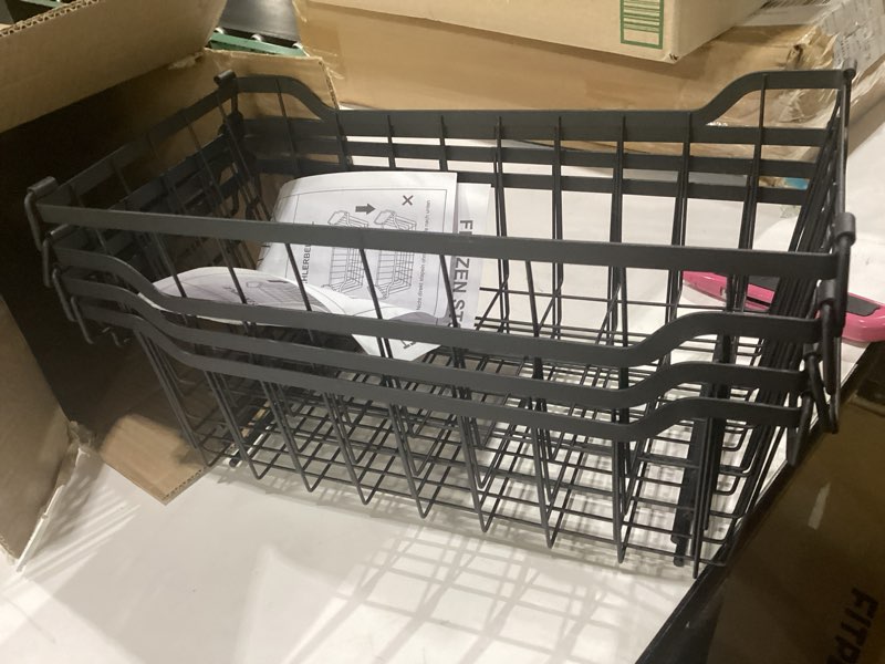 Condition photo showing New/Like New for sunally freezer organizer bins, 4 pack stackable chest freezer organizer for 5-7 cu.ft deep freezer sort frozen meats and food, freezer storage baskets with handles easy reach from bottom, black black 4