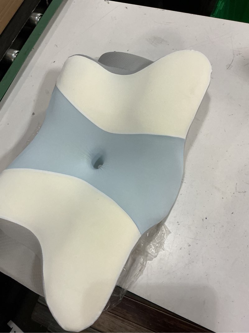 Condition photo showing Good Condition for cervical neck pillow for pain relief - ergonomic pillow side sleeper pillow for sleeping, orthopedic memory foam pillow for neck support, contour cervical pillow bed pillow for back stomach sleepers white & blue