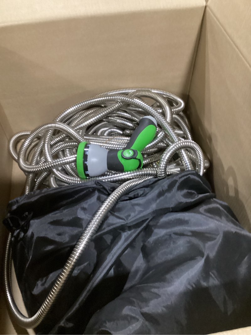 Condition photo showing Good Condition for flexi hose with 8 function nozzle, 50ft - lightweight expandable garden hose, no-kink flexibility, 3/4 inch solid brass fittings and double latex core - green