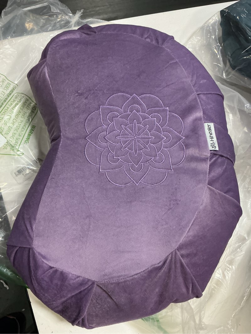 Condition photo showing Good Condition for hihealer premium crescent meditation cushion, ergonomic buckwheat hull floor pillow for adults, comfortable yoga bolster for meditation & floor sitting (purple)