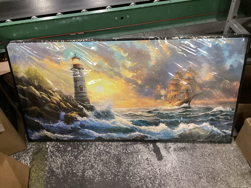 Condition photo showing Good Condition for lighthouse wall art coastal teal, similar to stock photos, size unknown