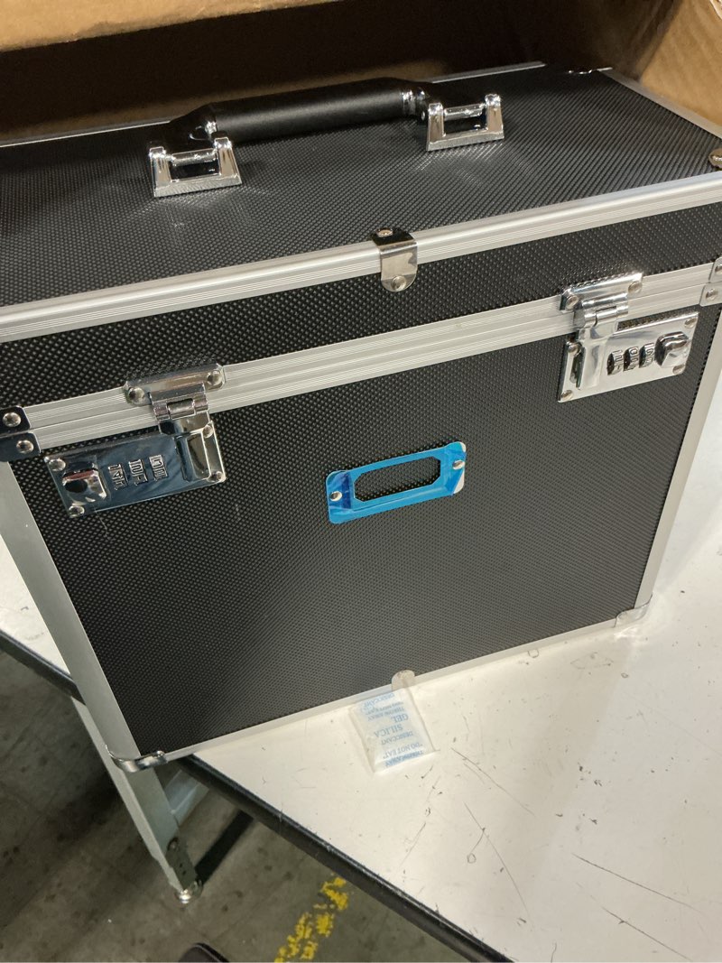 Condition photo showing Good Condition for file organizer storage box, portable locking storage totes - storage box with dual combination locks for filing office documents (black)