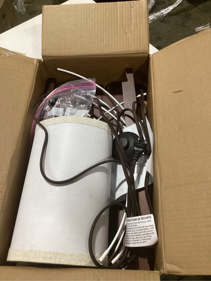 Condition photo showing Good Condition for LEPOWER Wood Tripod Floor Lamp, Mid Century Standing Lamp, Modern Design Studying Light for Living Room, Bedroom, Study Room and Office, Flaxen Lamp Shade with E26 Base Walnut Walnut Tripod Holder