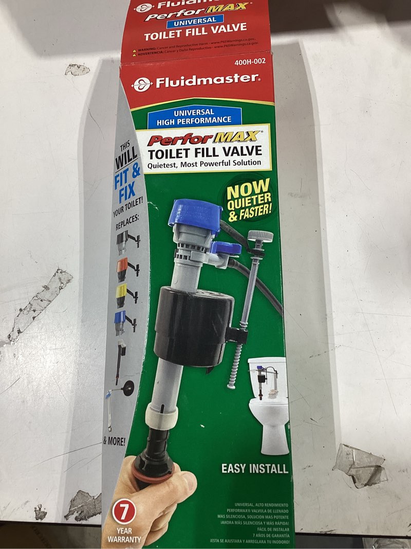Condition photo showing As Is for Fluidmaster 400H-002 Performax Universal Toilet Fill Valve High Performance Tank and Bowl Water Control  1-Pack  New  Multicolor