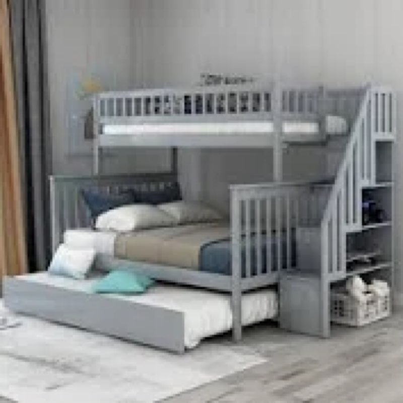 (PARTIAL)Hazzard Twin over Full Standard Bunk Bed with Staircase and Trundle by Harriet Bee