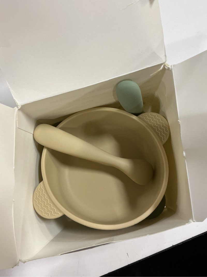 Condition photo showing As Is for (Only 2) Baby Bowls with Suction and Baby Spoons Set of 3, Silicone Stay Put Bowls and Feeding Spoons for Babies Toddlers Kids, BPA Free,Microwave and Dishwasher Safe Blue