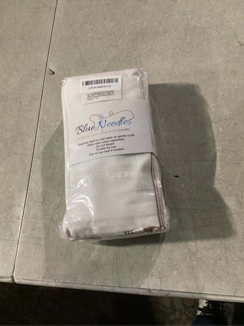 Condition photo showing New/Like New for blue needles set of 12 french stripe dinner table napkins 100% cotton napkins, 18x18 inch, absorbent, soft, reusable & washable restaurant hotel quality spring summer & everyday use - rust white/rust