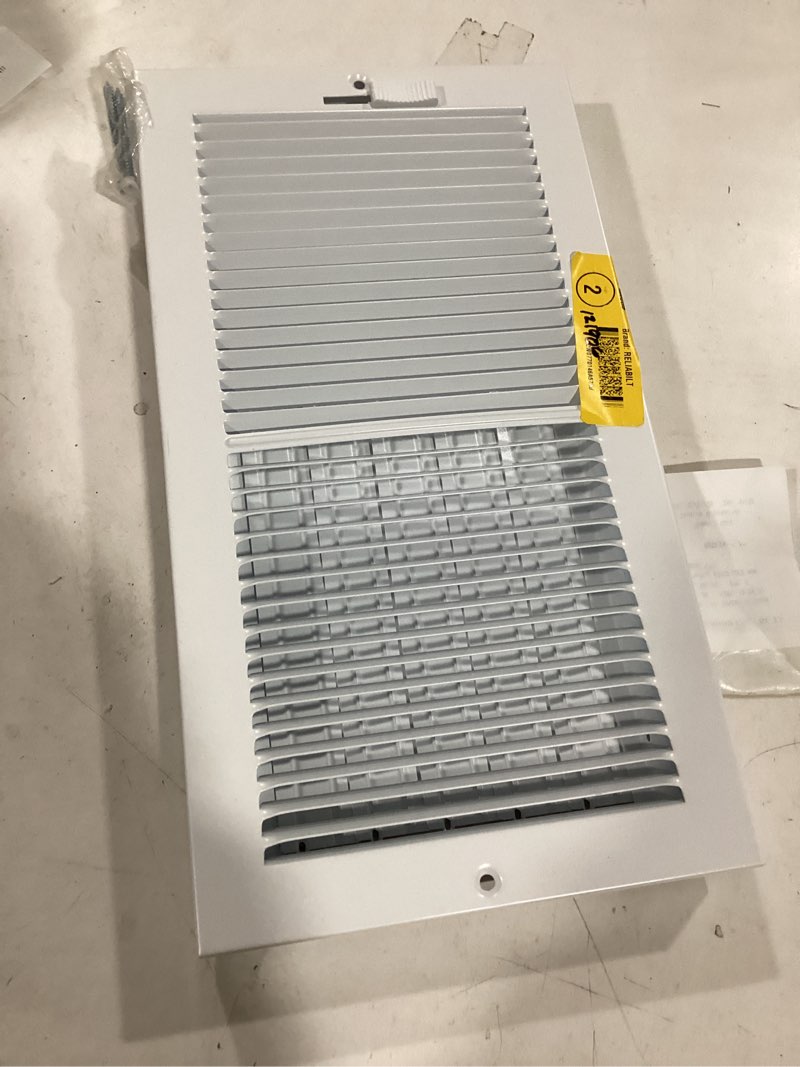 Condition photo showing As Is for RELIABILT 12-in x 6-in 2-way Steel White Baseboard register ( Outside Width- 13.25-in )