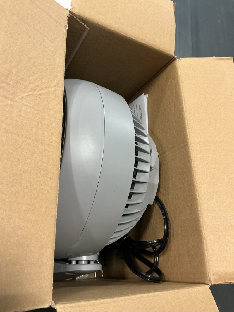 Condition photo showing As Is for holmes blizzard air circulator fan, 3 speeds, 90° tilt, removable grill, cool grey