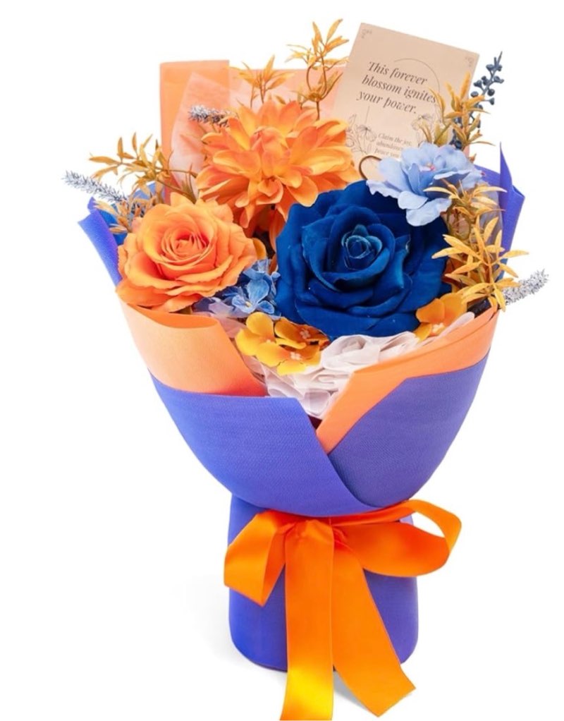 tinge time preserved flowers bouquet, blue  forever flowers bouquet, flowers for delivery, birthday wedding anniversary valentine gifts for women mom grandma her wife girlfriend peachpink&white