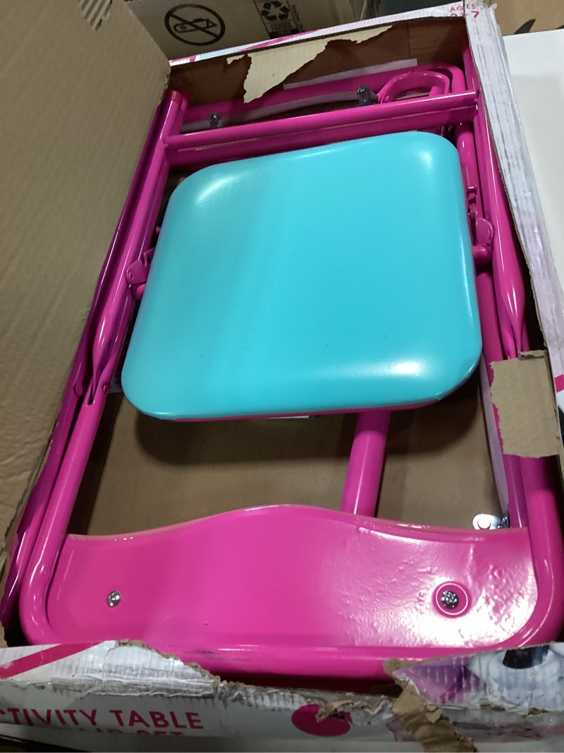 Condition photo showing Good Condition for Minnie Mouse Kids Table & Chairs Set for Kid and Toddler 36 Months Up To 7 years, Includes: 1 Table (24"L x 24"W x 20"H), 2 Chairs (13"L x 13.5"W x 21"H) Weight Limit: 70 lb