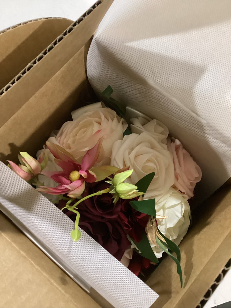 Ling's Moment Artificial Flowers Red Bridesmaid Bouquet, Marsala & Blush Wedding Flowers Bouquets fo