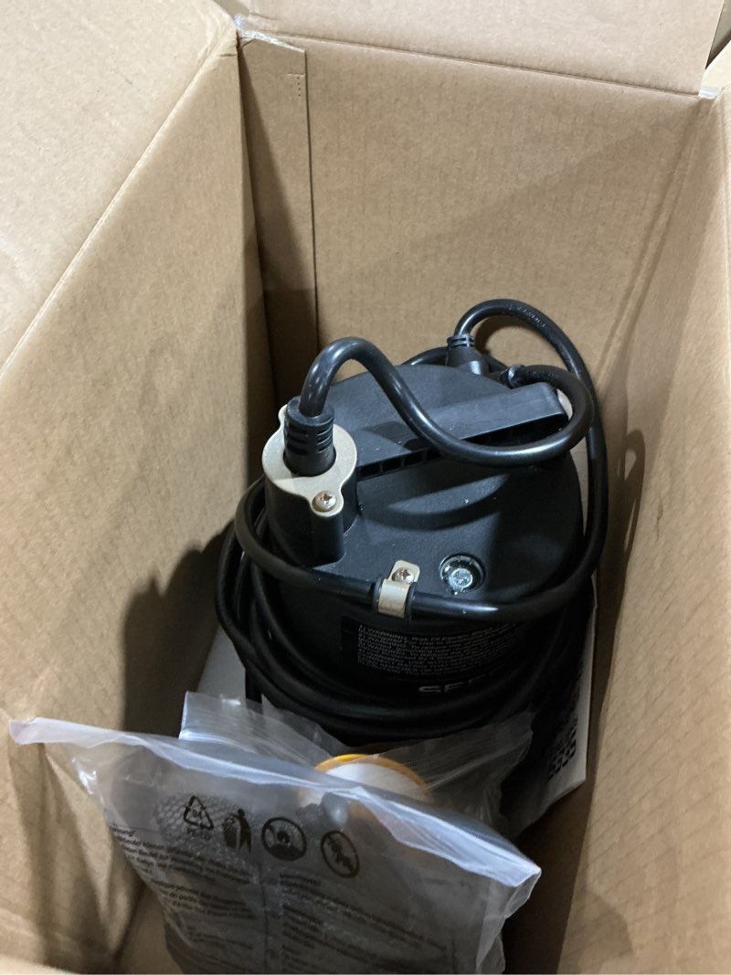 Condition photo showing As Is for seesii 1/3hp pool cover pump - automatic on/off, 3035gph submersible water pump with filter net, 25ft power cord, check valve, sump pump for swimming pool, hot tubs, pond, basement, rooftops blue, black