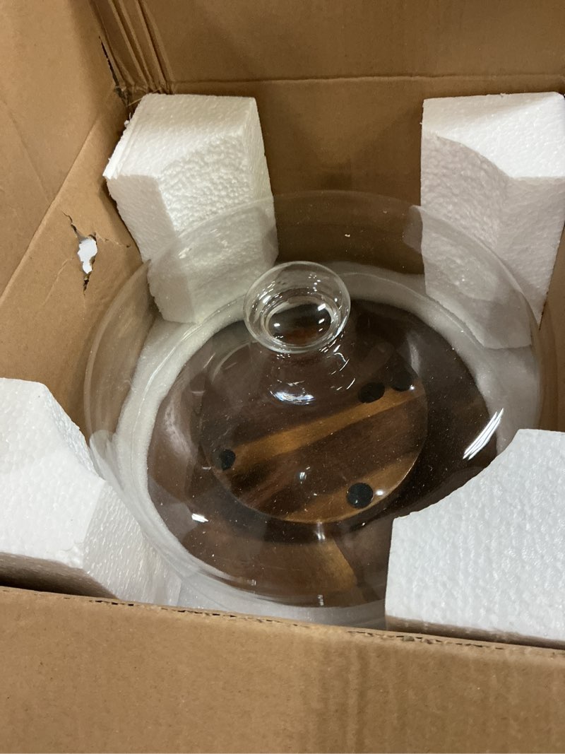Condition photo showing Good Condition for Yangbaga 11IN Wood Cake Stand with Dome Lid, Rotating Cake Stand with Glass Dome- Cake Plate with Cover for Baking Gifts/Birthday Kitchen/Party/Weddings Flat Bottom + Rotating + Glass Lid Stand
