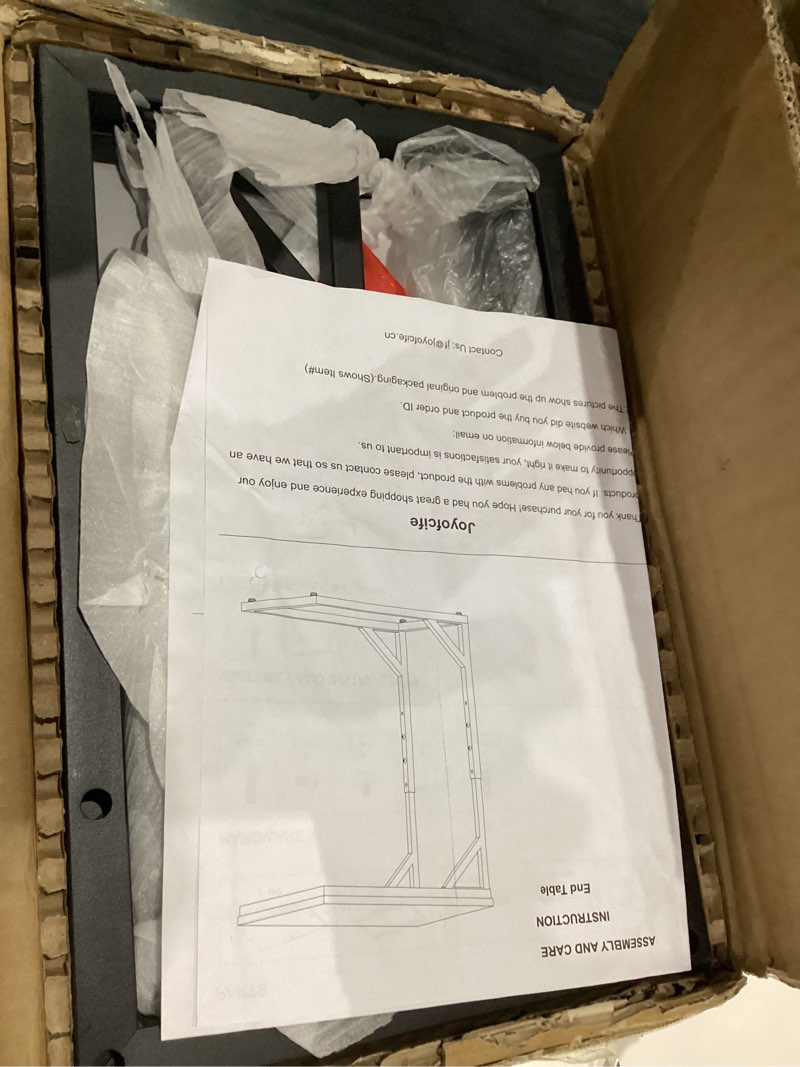 Condition photo showing As Is for C-Shaped End Table, Small Sofa Table with Metal Frame, Adjustable Height Side Table for Couch, Living Room, Bedroom, Bedside (Black, Small) Black Small