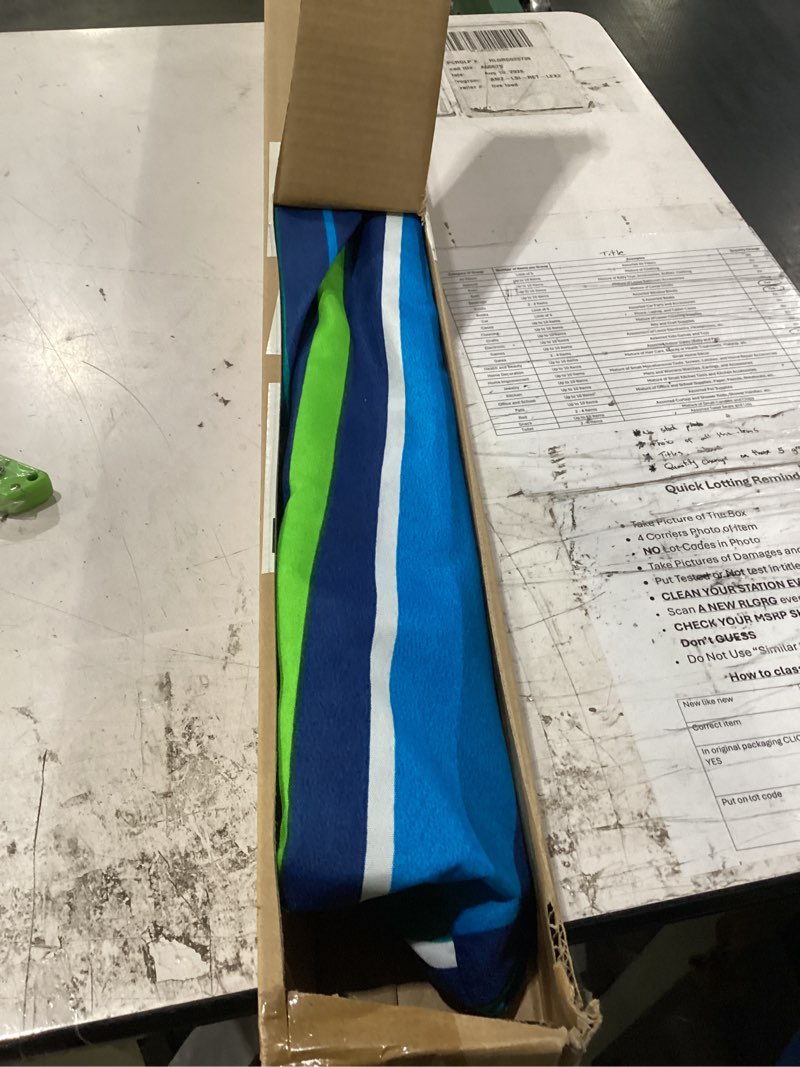 Condition photo showing New/Like New for wikiwiki 7ft beach umbrella for sand, portable sunshade umbrella with sand anchor, carry bag, push button tilt, air vents, spf60+ protection sun shelter for sand and outdoor (stripe blue and green)