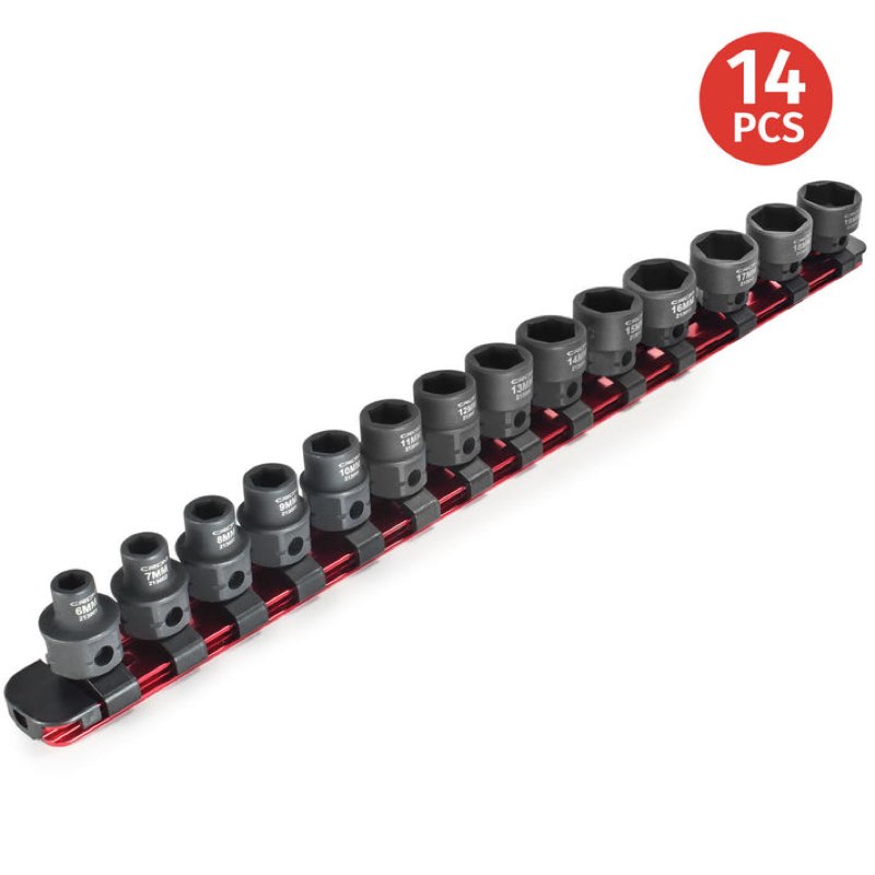 MISSING ONE 14-Piece 3/8” Drive Metric Stubby Impact Socket Set - 21001