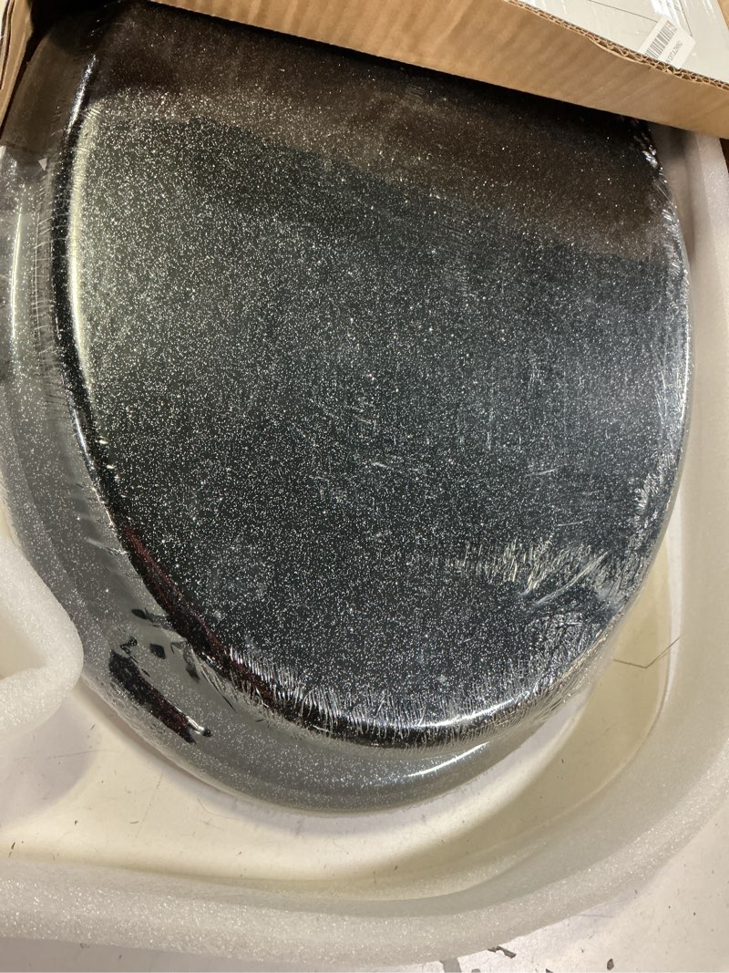 Condition photo showing Good Condition for angol shiold glitter toilet seat molded wood elongated toilet seat with quietly close and quick release hinges, easy to install also easy to clean (elongated 18.5'', black) elongated 18.5‘’ black