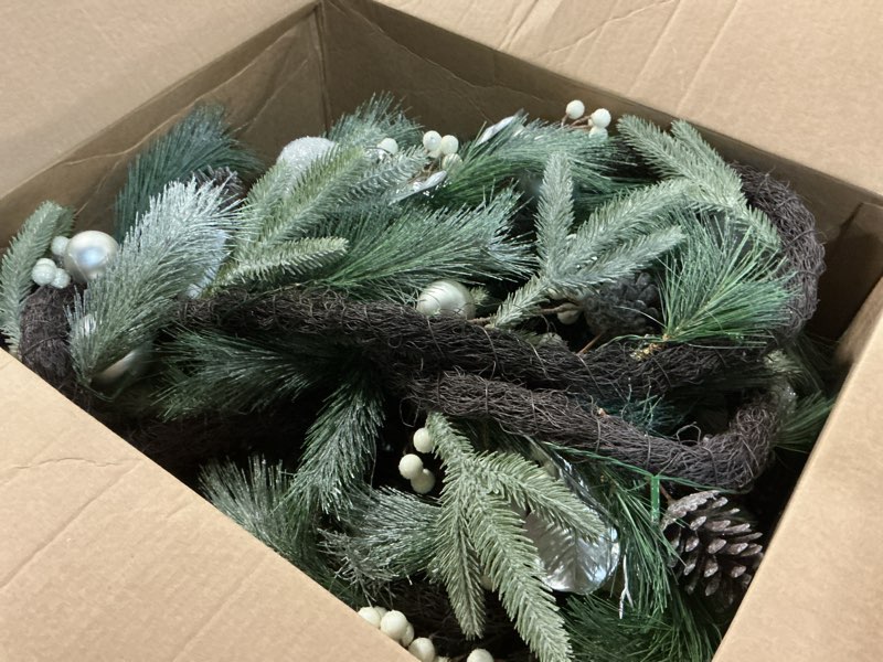 Condition photo showing Good Condition for valery madelyn 9 ft pre-lit christmas garland with lights for mantle, lighted outdoor xmas garland with silvery blue balls norfolk pine for home stairs fireplace table centerpiece indoor holiday decor silver/white 9 feet