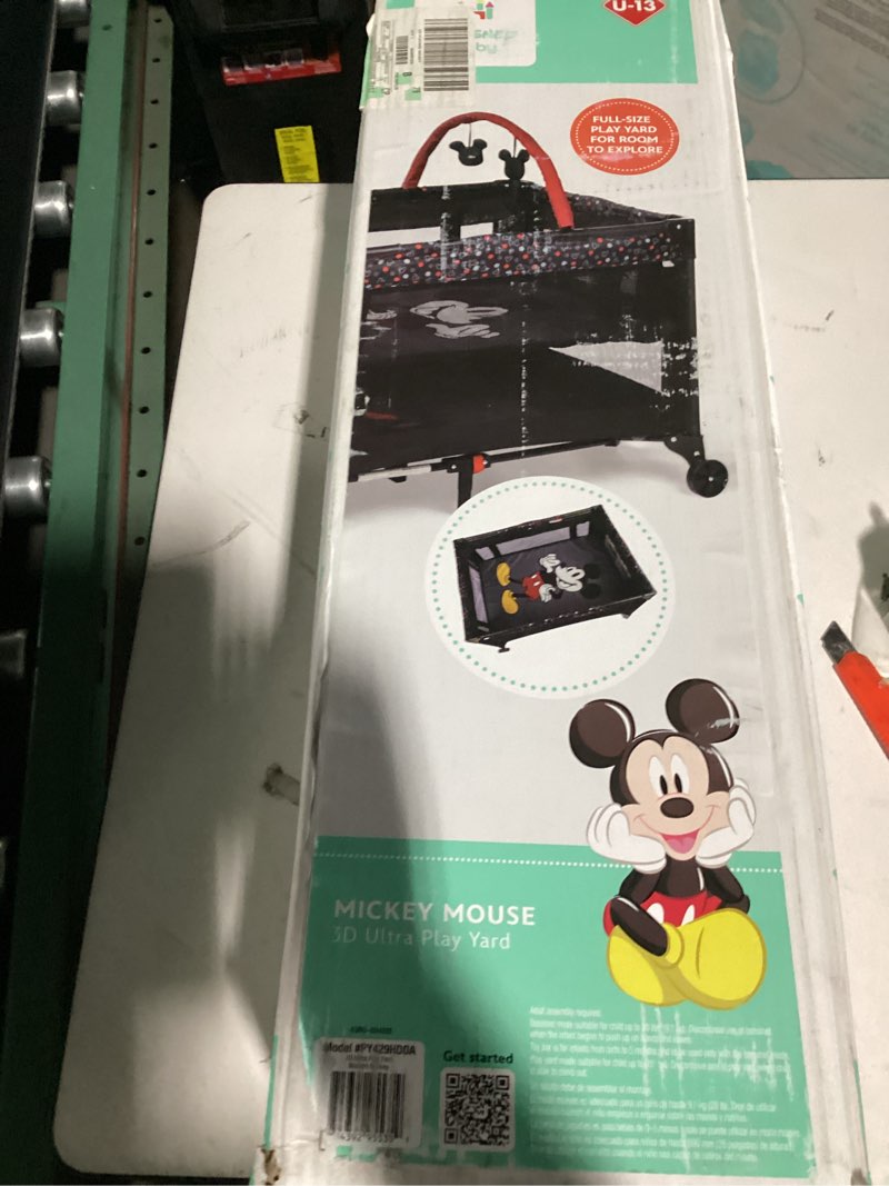 Condition photo showing New/Like New for disney baby® 3d ultra play yard with bassinet and storage bag, peeking mickey
