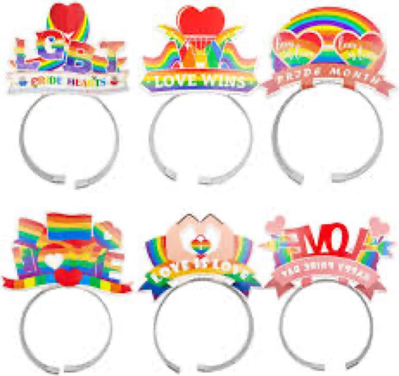 Doneace Gay Pride Party Headbands LGBT Paper Headwear Rainbow Hairbands Love Hair Hoop for Parade 6P