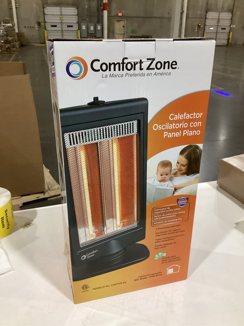 Condition photo showing Good Condition for comfort zone oscillating portable space heater, flat panel, halogen, infrared, electric, adjustable tilt, overheat sensor, stay-cool, & tip-over switch, ideal for home, bedroom, & office, 800w, czhtv9
