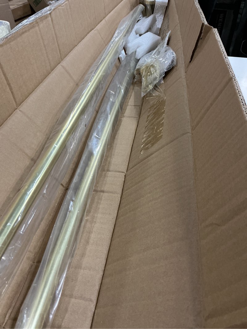 Condition photo showing New/Like New for 2 pack brass disc curtain rods, 48-84 inches window curtain rod,adjustable room darkening drapery rod with aluminum finials and brackets,wrap around design 48-84" & 2pcs brass