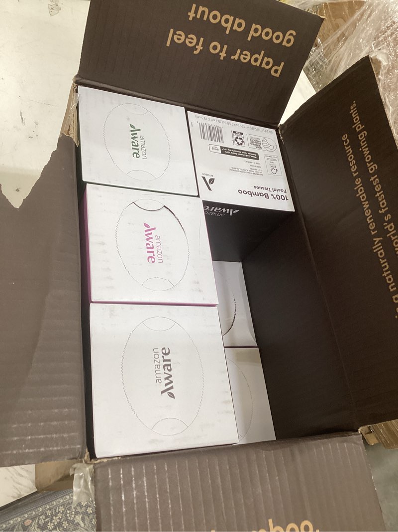 Condition photo showing New/Like New for amazon aware 100% bamboo facial tissues, 3-ply, fsc certified, 10 pack, 60 sheets per box, 600 total