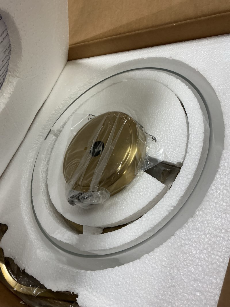 Condition photo showing Good Condition for WUZUPS Chandelier Rustic Farmhouse Industrial Round Ceiling Pendant LED Light Fixture with Clear Glass Shades for Dining Room Kitchen Island Foyer Entryway, H 17" x W 13.4", E26 Base, Brushed Gold Pendant Light, Brushed Gold