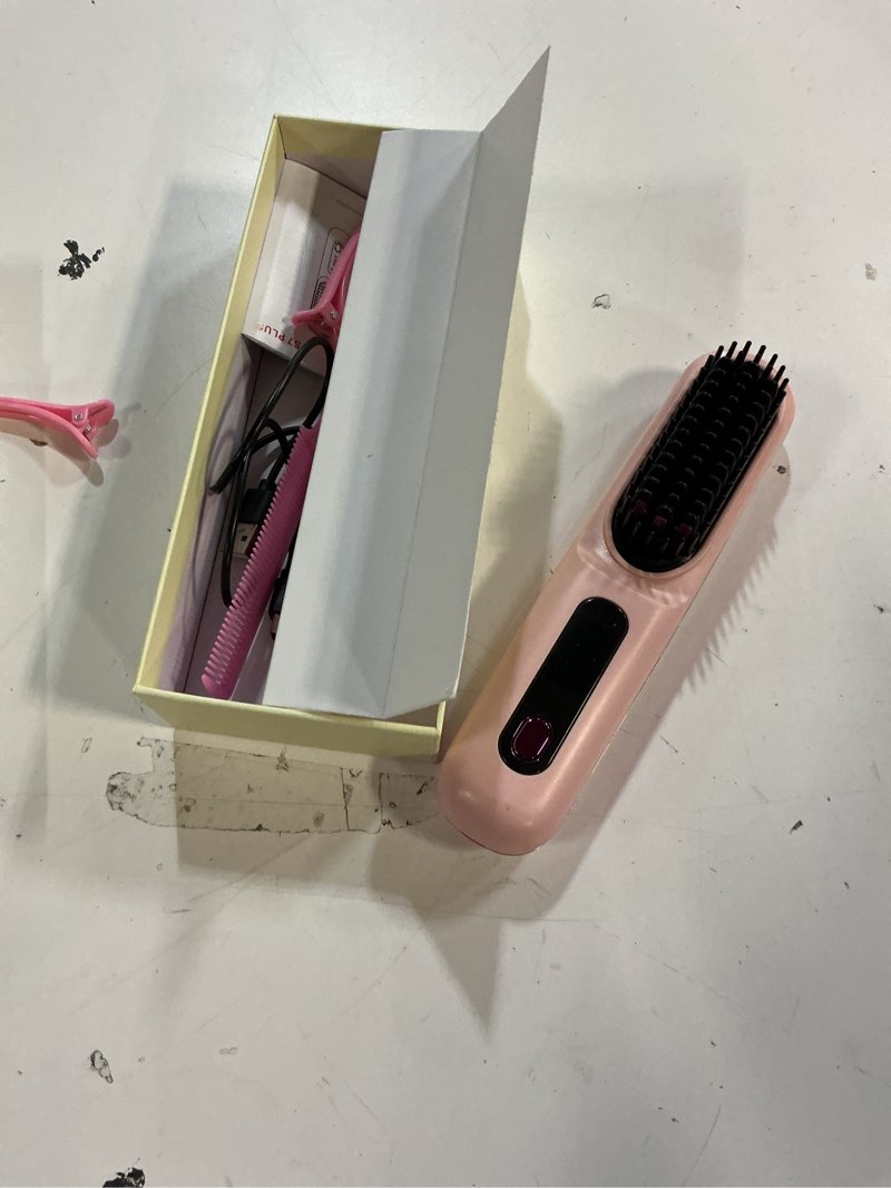 Condition photo showing As Is for numoya go brush pro, numoya portable straightener brush, numoya straightener rechargeable cordless mini hair straightener comb, fast heating cordless mini hair straightener brush (pink)
