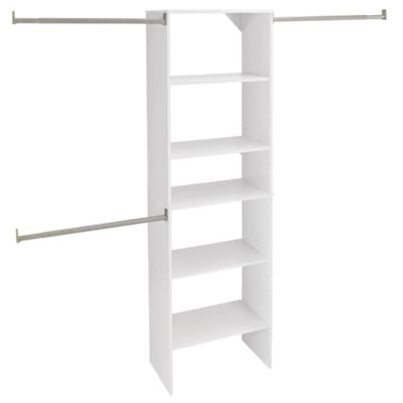 closetmaid brightwood 5-ft to 10-ft w tower system white solid shelving wood closet system