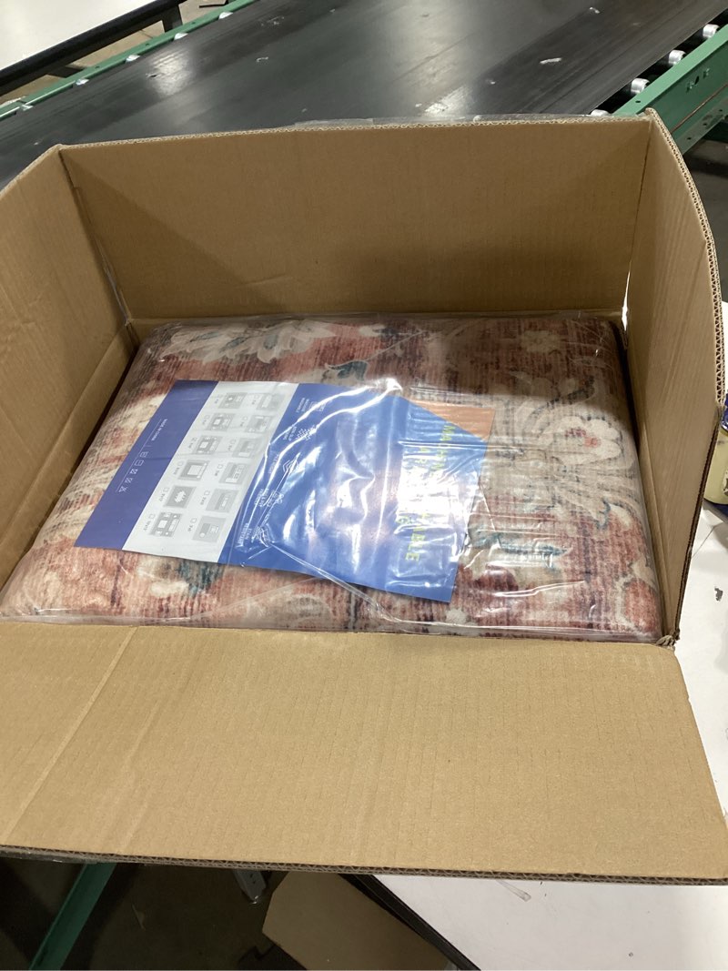 Condition photo showing As Is for GarveeHome 8x10 Vintage Washable Area Rug for Living Room: Vintage Living Room Machine Washable Area Rug with Non-Slip Backing Low Pile Carpet for Bedroom Large Dining Room Carpet Brick Red Brick Red 8' x 10' (Rectangular)