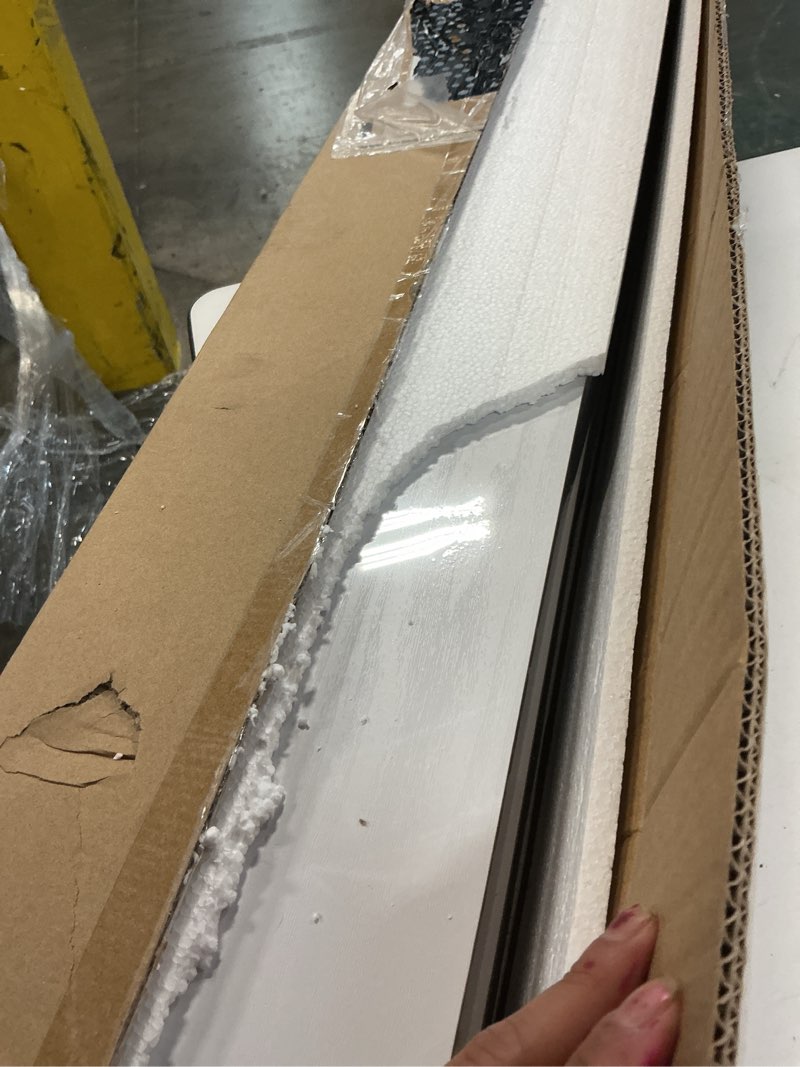 Condition photo showing Good Condition for dreamland 48inch floating shelves for wall, rustic wooden white floating shelves for living room, kitchen, farmhouse, deep wall mounted book shelf, wood storage display shelf for home decor, set of 2 48"w, 2p white