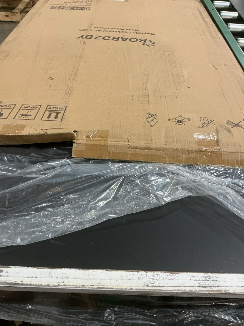 Condition photo showing Good Condition for board2by magnetic chalkboard black board 46 x 32, extra large chalk board blackboard for wall decor, easy-to-erase wood framed magnet board, 4 magnets for school, home & office (rustic brown)