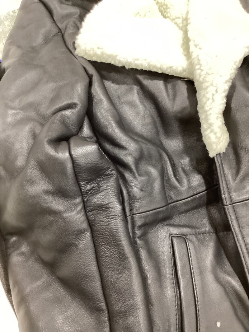 Condition photo showing As Is for Women’s Black Shearling Coat – Real Leather Winter Jacket with Soft Sherpa Lining, Warm Long Length 