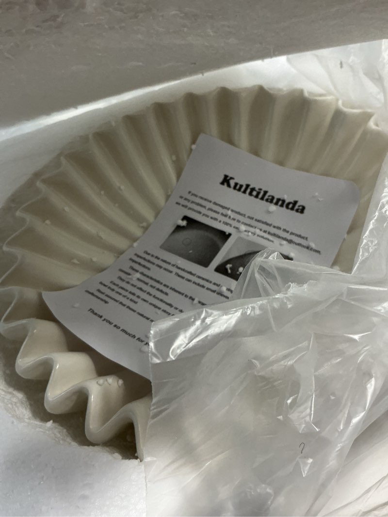 Condition photo showing Good Condition for ceramic fruit bowl for kitchen counter large ivory decorative bowl modern home decor 12 inches key bowl ruffle fluted scalloped bowl 12 inches ivory