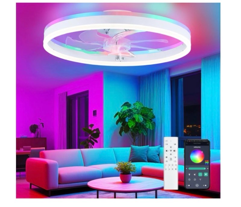 SAMPHON 19.7" Ceiling Fans with Lights, Smart RGB Color Changing Low Profile Ceiling Fan, Modern Flu