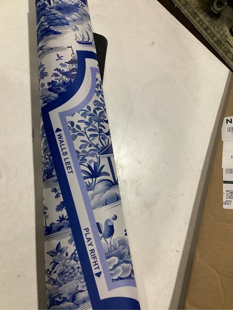 Condition photo showing New/Like New for NATSUNO Blue Chinoiserie Pavilion Mahjong Mat (31.5?x31.5?), Traditional Asian Oriental Chinese Non-Slip Noise Reduction Mahjong Table Mat for American Mah Jong Poker Board Games Card Games Dominoes