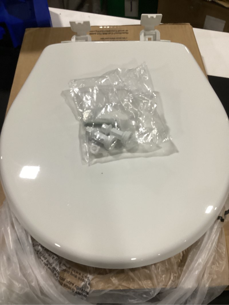 Condition photo showing As Is for little2big toilet seat with built-in potty training seat, slow close, durable plastic, made in usa, round, white
