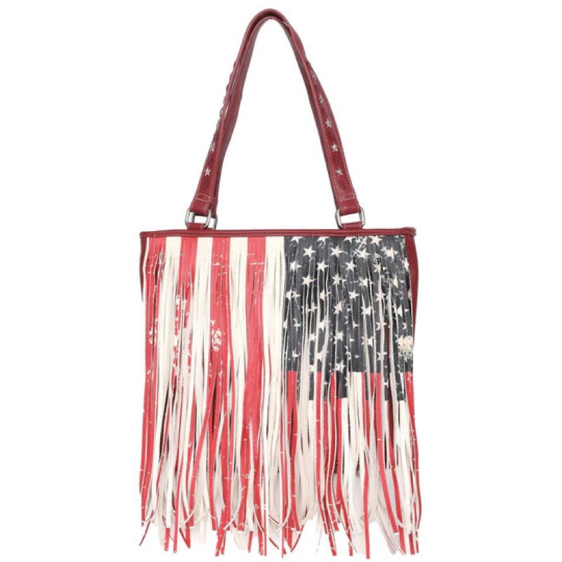 fringe american flag tote bag - by montana west