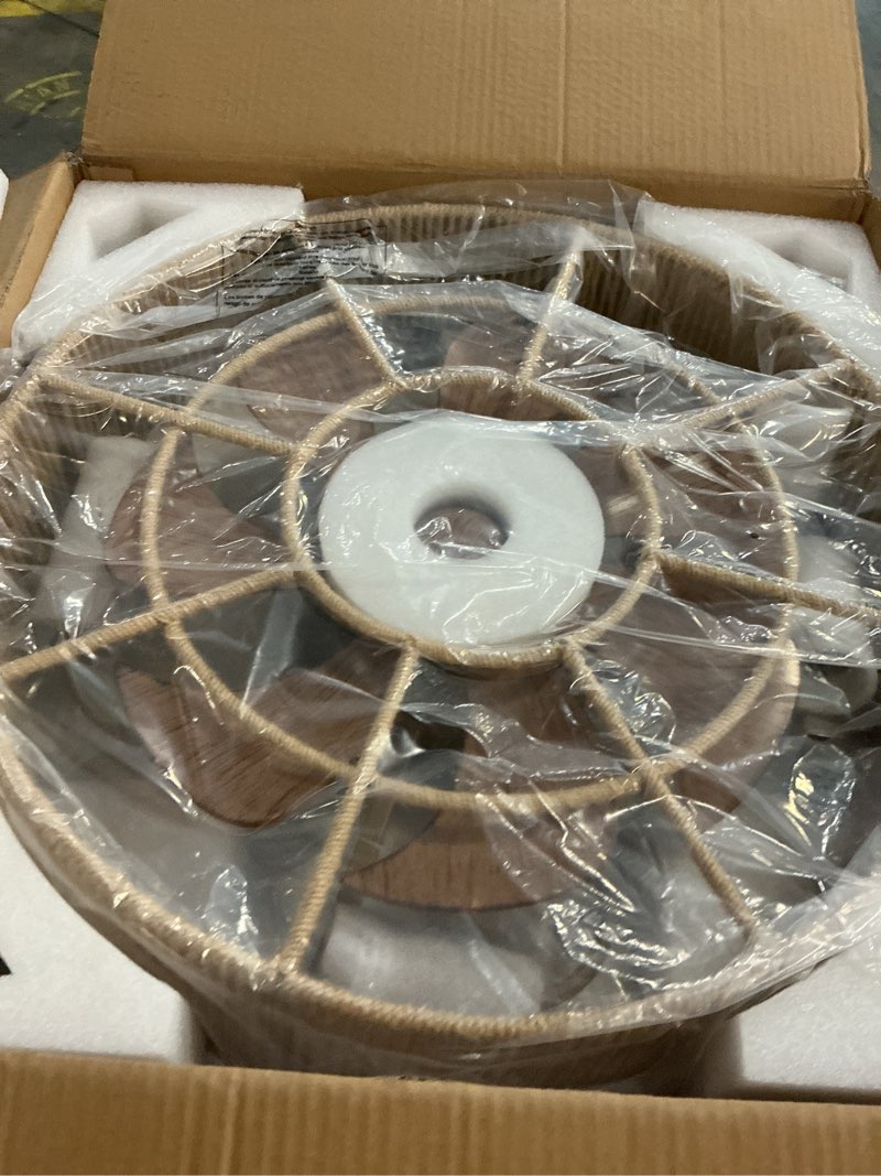 Condition photo showing New/Like New for shluce 22" rattan boho caged ceiling fan with light, flush mount low profile ceiling fan with light, rustic large bladeless ceiling fans with lights and remote for bedroom, living room, kitchen - etl rattan 1 22 inch