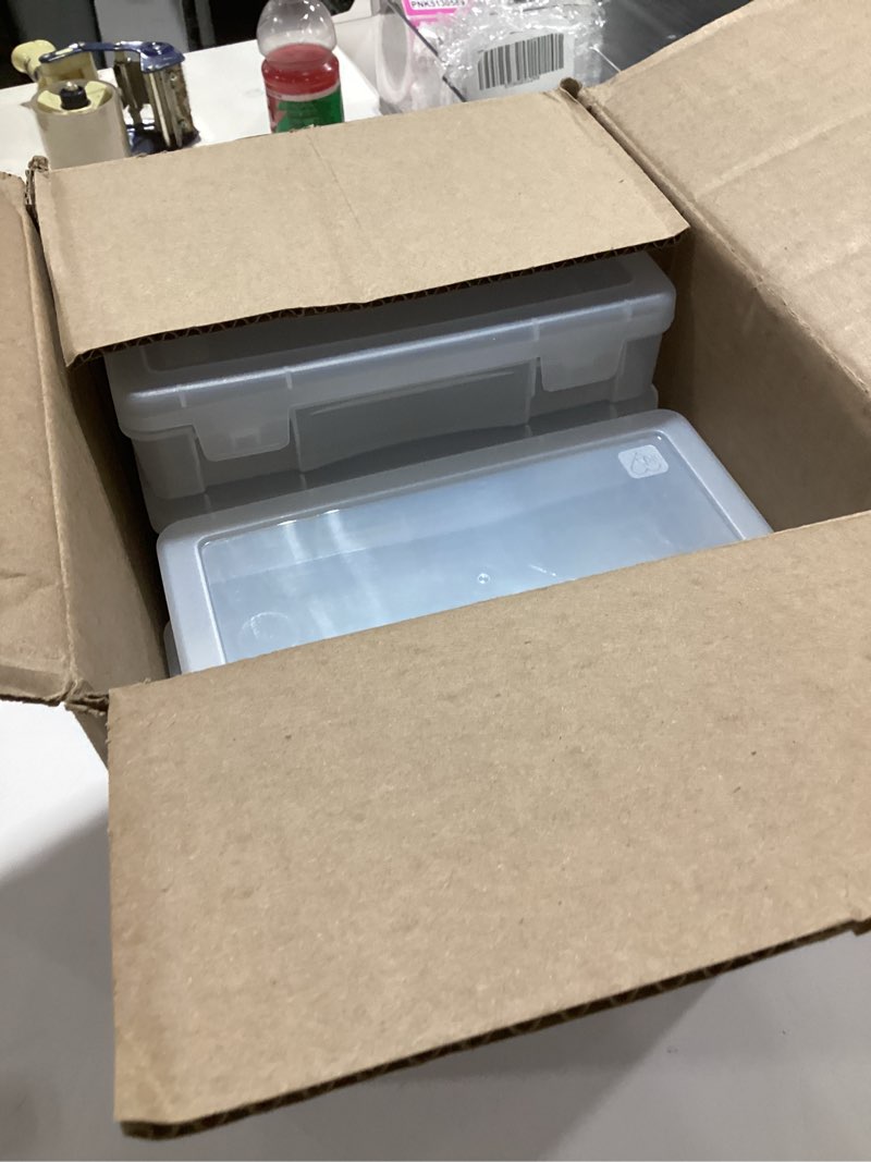 Condition photo showing As Is for iris usa pencil case boxes, 10-pack, |made in usa|, plastic bead organizing containers with snap lid for arts, crafts, ephemera, stickers, & dance cheer, clear - medium medium 10 - pack