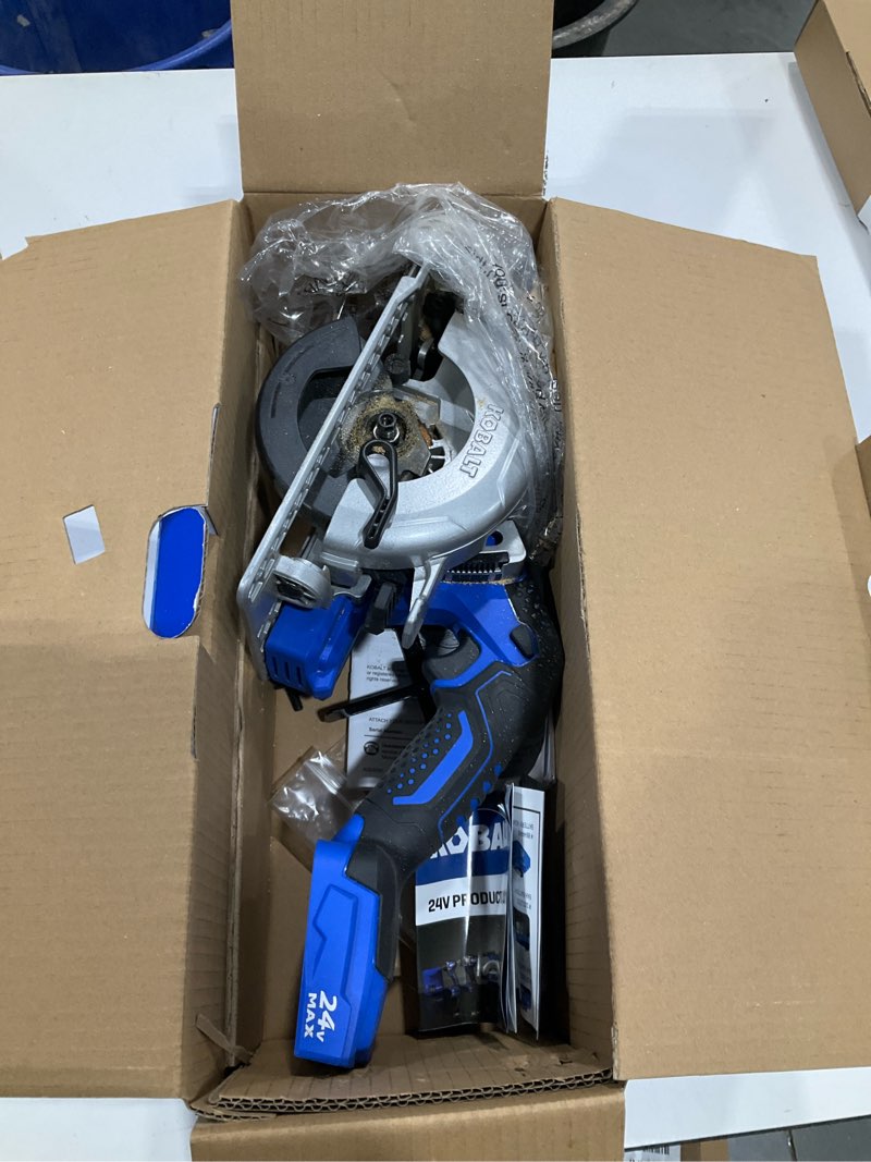Condition photo showing As Is for incomplete, missing saw blade, kobalt 24-volt 4-1/2-in brushless cordless circular saw (battery and charger not included)